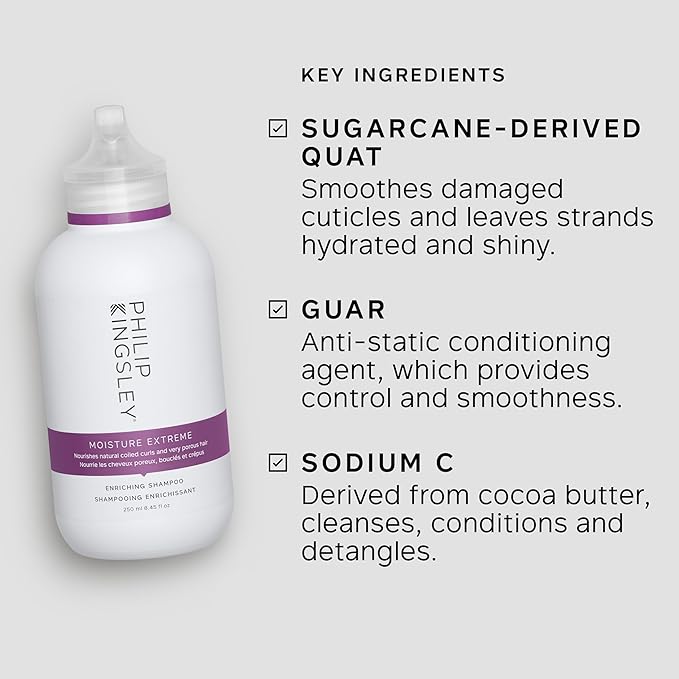 PHILIP KINGSLEY | Moisture Extreme Enriching Shampoo | For Curly, Dry, Damaged Hair | Moisturizes, Hydrates and Adds Shine| Detangles and Controls Frizz, Adds Shine | 8.4oz