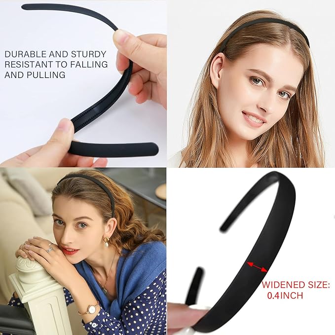 LAPOHI 10 PCS Fashion Black Brown Effortless Plastic Headbands with Teeth Comb Black Skinny Headbands No Slip Hair Bands for Women Men Teen Girls