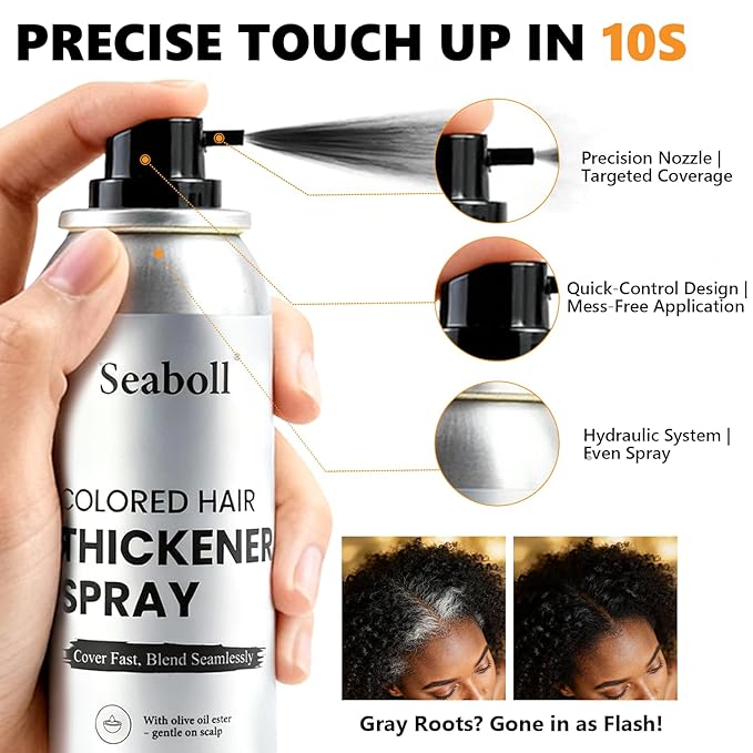 Root Touch Up Hair Color Spray–4oz, Sweat-Resistant & Natural, Instant Gray Hair Cover Up, Temporary Root Concealer Hair Filler Dye Spray for Hairline, Scalp&Thinning–Natural Black–Women & Men