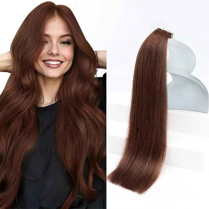 Sunny Hair Tape in Hair Extensions Real Human Hair Invisible Remy Hair Extensions Tape ins for Women Auburn Brown 14 inch 20Pcs 50G