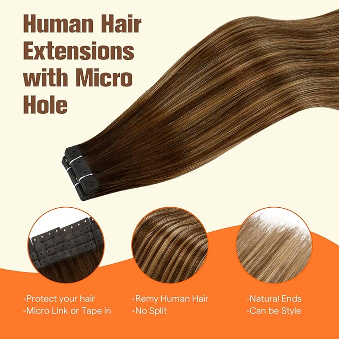 Full Shine Tape in Hair Extensions Human Hair Ombre Hair Extensions Color 4 Medium Brown to 24 Blonde and 4 Medium Brown 24Inch Tape in Extensions 50G Seamless Straight 20PCS Party for Thin Hair