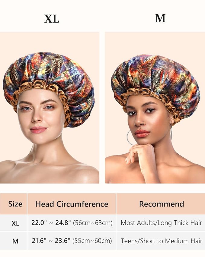 mikimini Large Shower Cap for Women Long Hair,2PCS,Mystery Shower Caps with Brown Lace, Reusable Waterproof Bathing Shower Hat