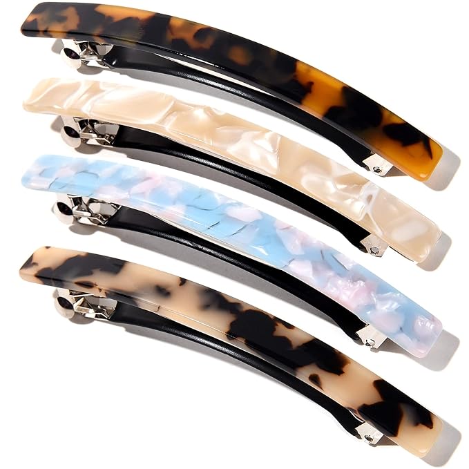 Fsmiling Hair Barrettes for Women French Hair Barrette Clip Large Acetate Hair Clips Barrette No Slip Hair Accessories 4-Pack