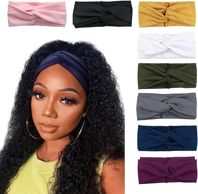 DRESHOW 8 Pack Headbands for Women Yoga Knotted Headbands Elastic Criss Cross Hair Accessories Sports Head Wrap Non Slip