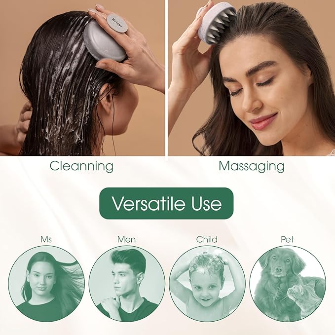 Scalp Massager Brush for Hair Growth – Silicone Scalp Scrubber & Scalp Exfoliator – Manual Scalp Massager Brush for Wet or Dry Use – Hair Massager Scalp Shampoo Brush Tool (Beige)