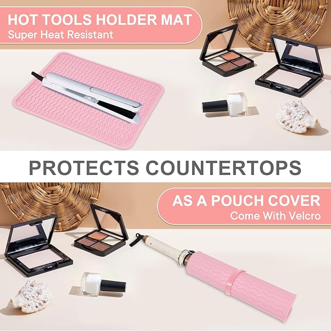 Oversize Silicone Heat Resistant Mat, Portable Travel Mat Cover for Curling Irons, Flat Irons, Hair Straightener and Hot Hair Styling Tools(14.2" x 11")