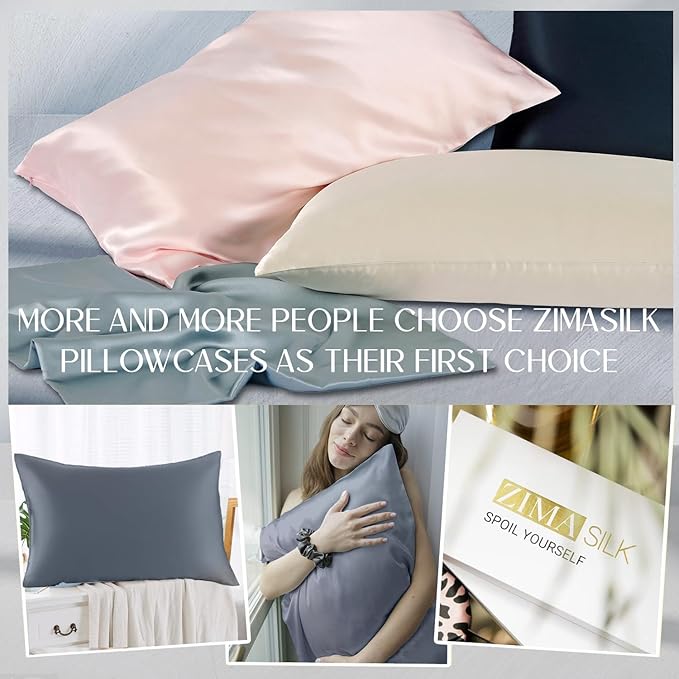 ZIMASILK 100% Pure Mulberry Silk Pillowcase for Hair and Skin Health,Soft and Smooth,Both Sides Premium Grade 6A Silk,600 Thread Count,with Hidden Zipper,1pc (Queen 20''x30'',Slate Blue)