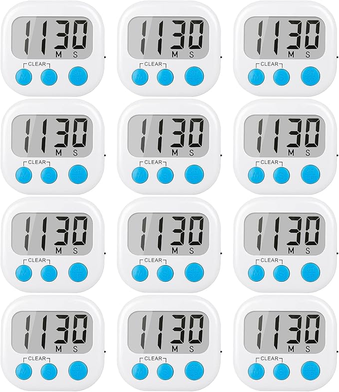 12 Pack Digital Kitchen Timers for Cooking Magnetic Timer for Cooking Loud Alarm White