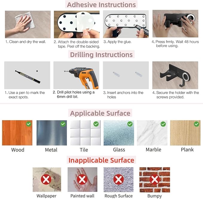Hair Dryer Holder Wall Mounted, Blow Dryer Holder with Strong Magnet, Dyson Hair Dryer Holder Adhesive Aluminum Alloy Organizer for Bathroom Black UEMUSI