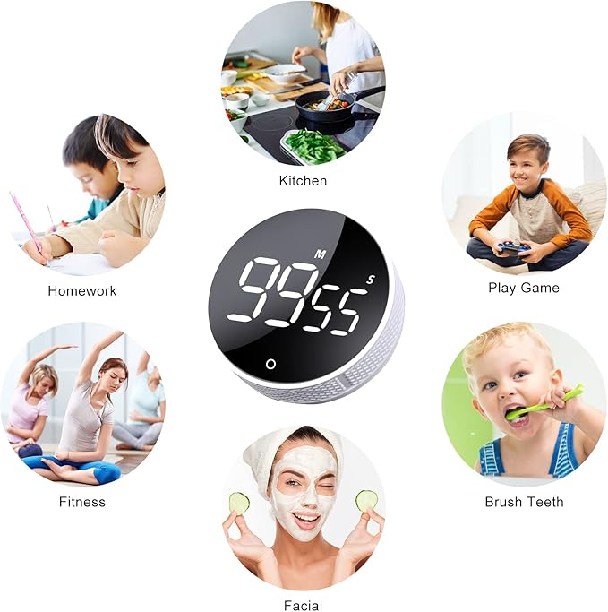 AVINIA Digital Kitchen Timers, Visual timers Large LED Display Magnetic Countdown Countup Timer for Classroom Cooking Fitness Baking Studying Teaching, Easy for Kids and Seniors White