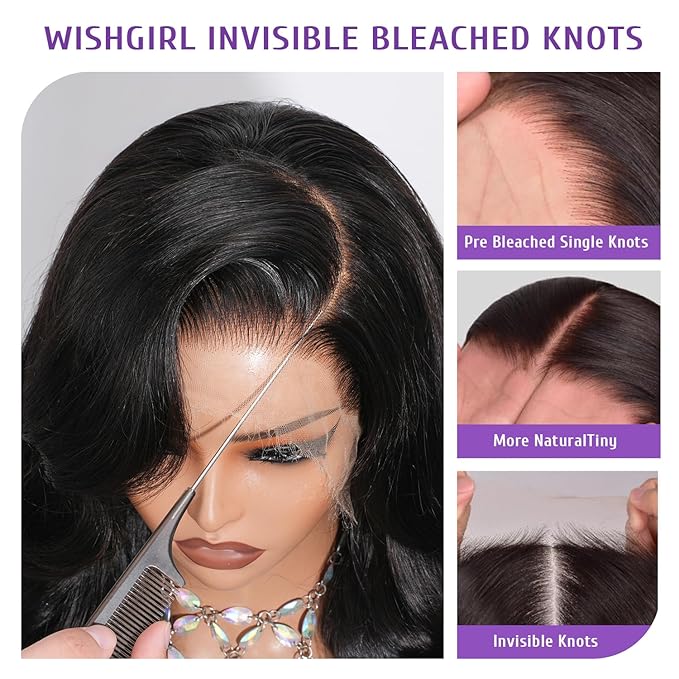13x4 Full Frontal Wig Skinlike Real HD Lace Wig 200% Density Body Wave HD Lace Wigs Vivid Pre plucked Hairline Bleached Knots Frayed Ends 0.10mm Ultra-thin Invisible Swiss HD Wigs 20 Inch