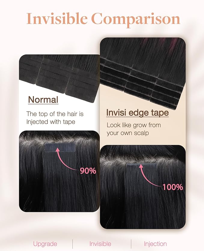 GOO GOO Invisi Edge Tape in Hair Extensions Human Hair, 1/99 Balayage Jet Black to Red, 20pcs 14inch 50g, Virgin Remy Hair, Seamless Injected Tape, Natural Look