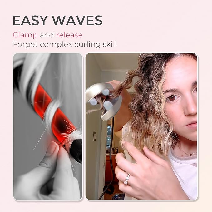 Curling Iron Hair Crimper Waver - TYMO ROVY Beach Waves Curling Wand, Ionic Deep Waver Hair Curler Tool with Ceramic 3 Barrel for Women, Dual Voltage, Anti-Scald, Easy to Use, Elegant Gold, 1 Inch