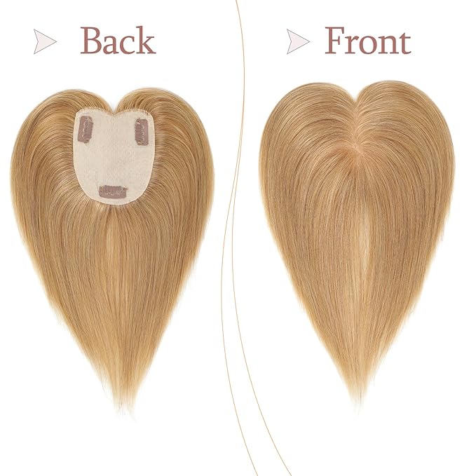 Human Hair Toppers for Women with Thinning Hair Real Human Topper Crown No Bangs 10 Inch #27 Dark Blonde