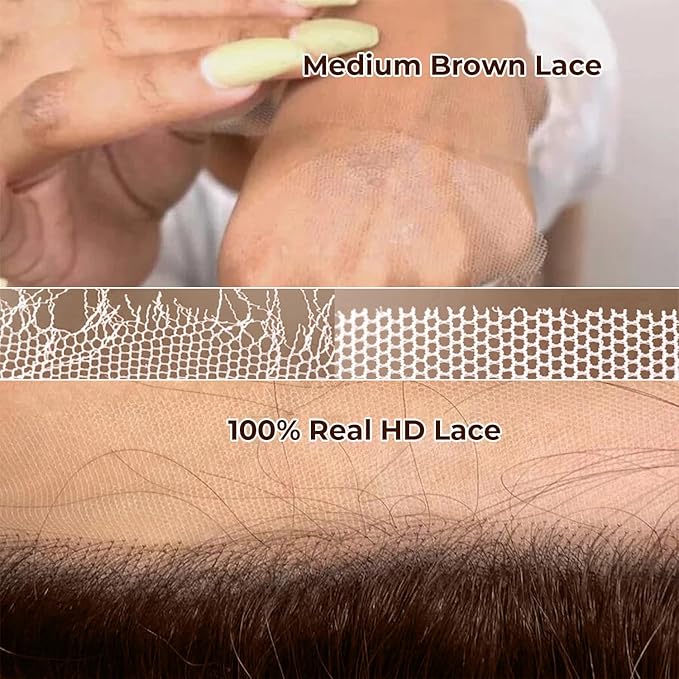 2x6 Skinlike Real HD Lace Closure Chocolate Brown Human Hair Wig 0.095mm Ultra-thin HD Lace 15A Brazilian Body Wave Virgin Human Hair Lace Closure Wigs For Black Women (24 Inch)