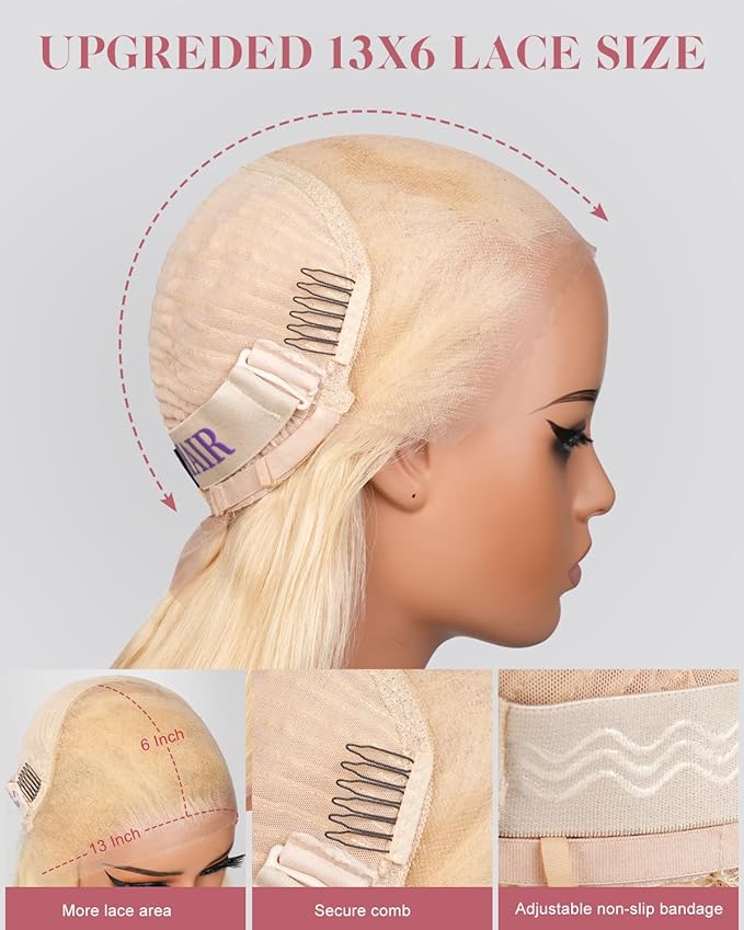 Alididi 613 13x6 Lace Front Wig Human Hair 22 Inch 180 Density Blonde Wig Human Hair Straight 100% Real Human Hair True Length Random Dyeing No Tangle No Shedding No synthetics Triple Lifespan 3x