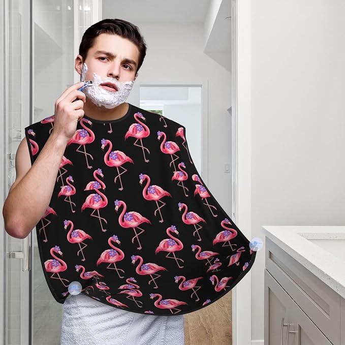 Waterproof Grooming Apron, Non-Stick Beard Bib with Suction Cups, for Lovely Animal Pink Flamingo