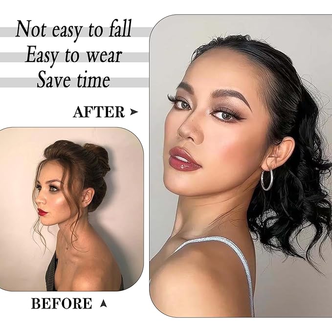Ponytail Extension-12 Inch Drawstring Ponytail Hair Extensions for Women Synthetic Curly Wavy Fake Pony Tails Hair Pieces for Daily Party Use (Mixed Brown)