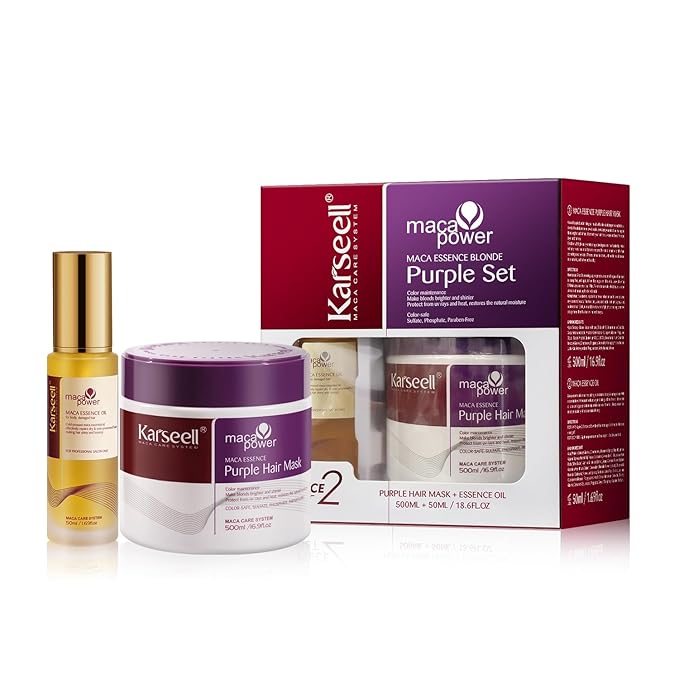 Karseell Purple Hair Mask with Argan Oil for Blonde Silver Gray Hair, Brass Neutralizing Treatment 16.9 fl oz + 1.69 fl oz