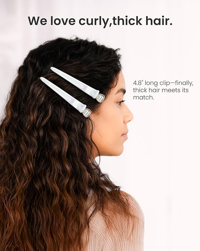 AIMIKE Extended Sectioning Hair Clips w/Built-in Silicone Band, 4.8" No-Crease Non-Slip Hair Styling Clips for Thick, Long Hair – Blow Drying,Hair Rollers, Rust-Free –6 Pack, OpalShell Duckbill Clips