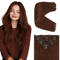 Ve Sunny Human Hair Clip in Extensions Double Weft Dark Auburn Red Remy Hair Extensions for Women Thick Hair Extensions Clip ins Short 7pcs 100g 14 inch