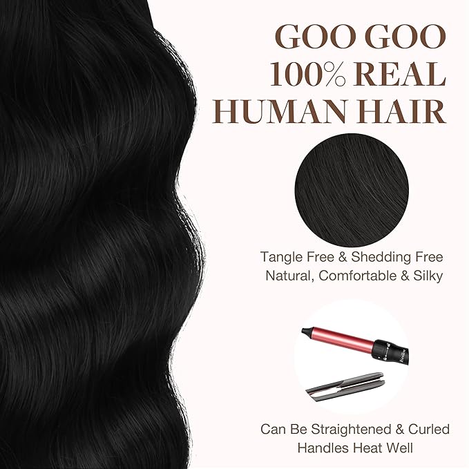 GOO GOO Tape in Hair Extensions Human Hair, 1 Jet black, 20inch 30g 10pcs, Skin Weft Seamless Invisible, Silky Straight with Thick Ends, Remy Human Hair