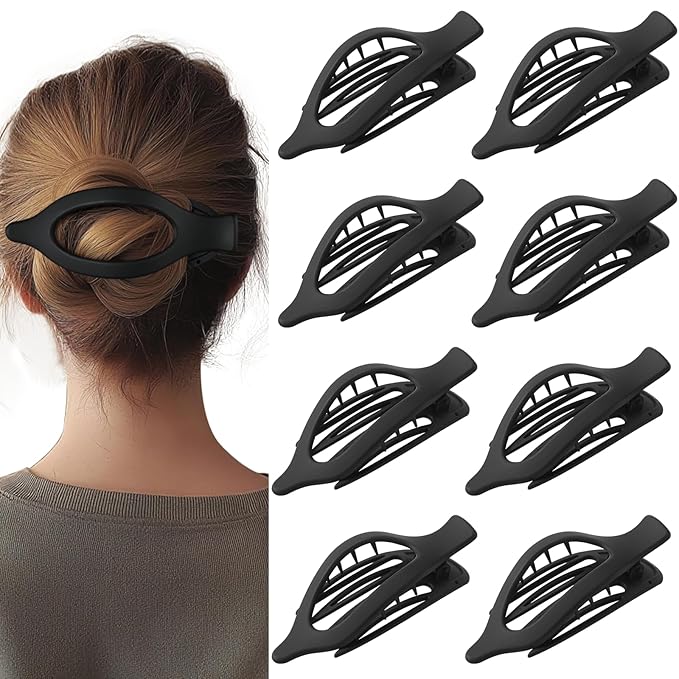 8 Pack Flat Black Hair Clips for Women – Large Matte No-Slip Flat Black Claw Clips for Thick & Thin Hair, Strong Hold French Styling Accessories