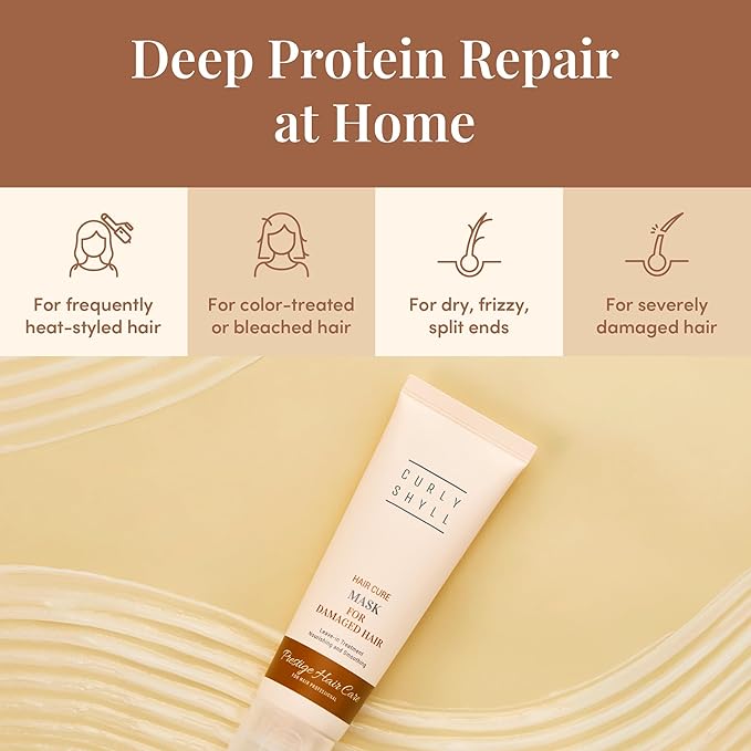 CURLYSHYLL Hair Cure Mask for Damaged Hair | Leave-in Protein Treatment | Heat Care + Strengthening | No-Rinse Formula | 200ml
