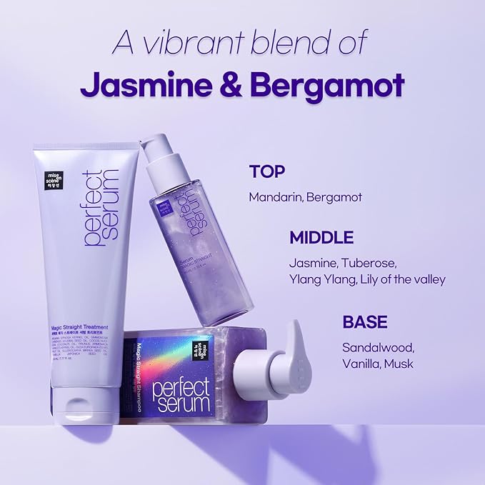 Mise En Scene Perfect Serum Magic Straight Shampoo | Anti-Frizz, Heat Protectant, Hair Straightener Effect, Korean Shampoo for Frizz Control, Shine and Smoothing 17.92 Fl Oz