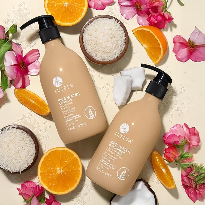Luseta Rice Water Shampoo and conditioner Set Strengthening & Nourishing Revitalizes Shine for All Hair Types Hydrating & Frizz Control for Women and Men 33.8oz*2