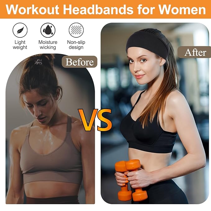 Wide Headbands for Women Non Slip Fashion Womens Headbands 6 Pack Yoga Workout Sweat Head Bands Elastic Hair Bands for Women's Hair Soft Cotton Cloth Headband for Everyday Wear