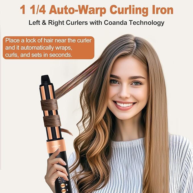 Hair Styler Hair Dryer Brush - 110,000 RPM High-Speed Hot Air Styler,Multi Stylers with Auto-Wrap Curler, Professional Blow Dryer Brush for Fast Curling Volumizing Styling (Black-Caramel)