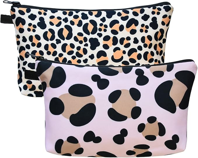 2 Pcs Cosmetic Bag for Women Small Make Up Bag Waterproof Travel Toiletries Pouch with Zipper for Organizing Small Items, Gift Bags for Birthday Christmas(Leopard Print)