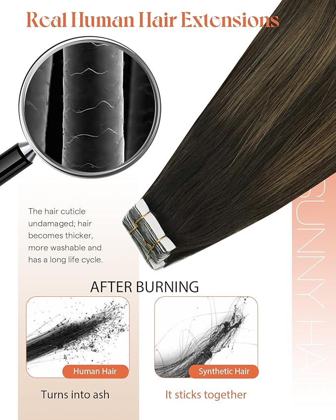 Sunny Hair Tape in Hair Extensions Human Hair 12 Inch Hair Extensions Real Human Hair Tape in Extensions for Women Darkest Brown Ombre Medium Brown Balayage Remy Hair Straight Skin Weft 40pcs 60g