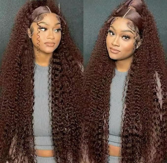 24 Inch Chocolate Brown Deep Wave Lace Front Wigs Human Hair Pre Plucked 200% Density 13x6 HD Lace Frontal Wigs with Baby Hair Deep Curly Wet and Wavy Glueless Wigs for Women (4# Brown, 24 Inch)