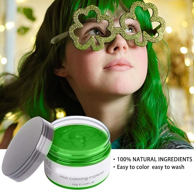 Green Hair Spray, Temporary Color Wax, Natural Coloring Material, Disposable Styling Clay for Cosplay, Party, Masquerade, Halloween (Green, 1 Pack)