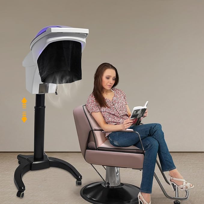 Hair Steamer,Household Hair Care Machine,Rolling Salon Ozone Hair Care SPA Steamer Oil Treatment,7 Light Standing Deep Conditioning Hair Steamer w/Care Hood,Treatment Dyeing Machine (White)
