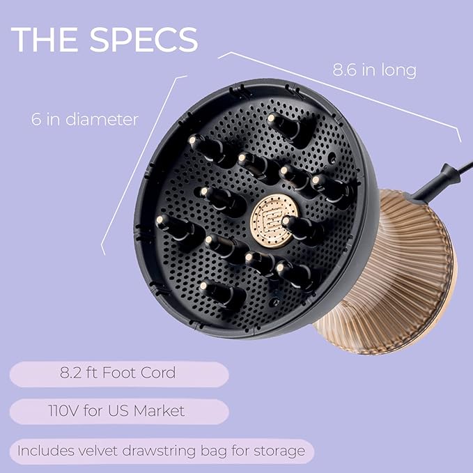 Bellissima Diffon Supreme Diffuser & Curly Hair Dryer - XL Diffuser for Long Waves, Curls, Coils - Cool Button - Anti-Frizz Technology