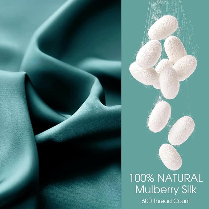 100% Silk Pillow Cases 2 Pack King Size Mulberry Silk Pillowcase for Hair and Skin Set of 2 Highest Grade 6A Silk Soft Breathable Silk Pillow Cases with Hidden Zipper, Teal