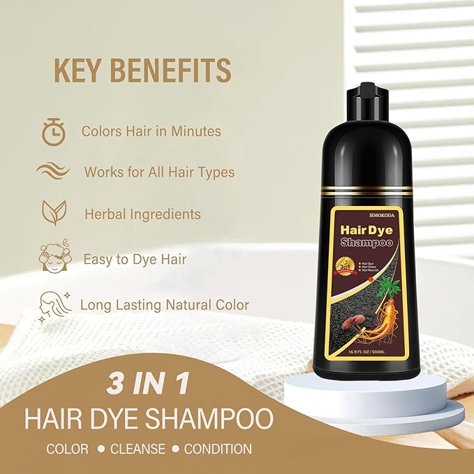 Brown Hair Dye Shampoo, Instant Hair Color Shampoo, Colors Hair in Minutes, Champu Para Pintar el Cabello, Easy to Use 16.90 Fl Oz