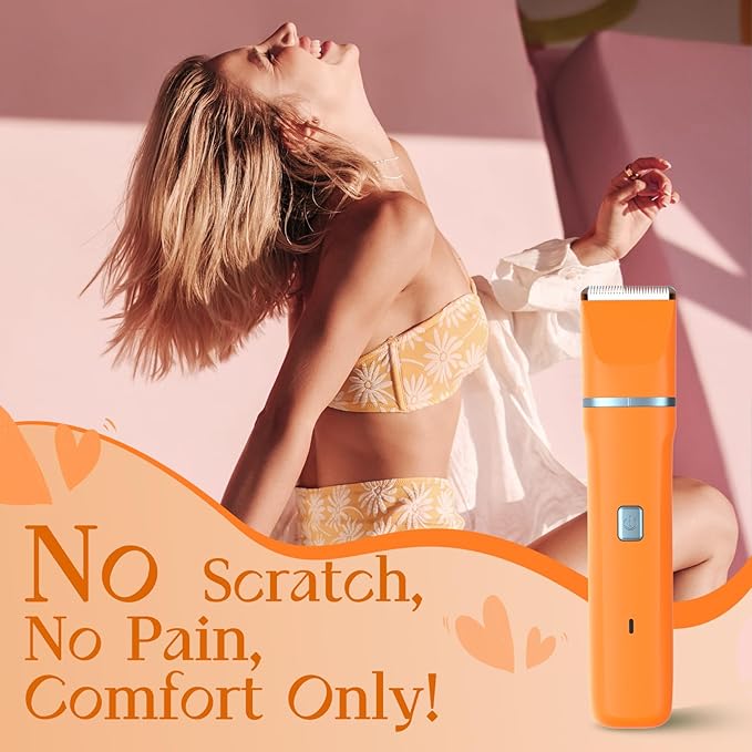 Facial Hair Removal for Women - Waterproof 2 in1 Rechargeable Eyebrow Facial Trimmer and Bikini Trimmer for Women, Painless Face Electric Razor/Shaver for Lip, Arms, Face, Peach Fuzz
