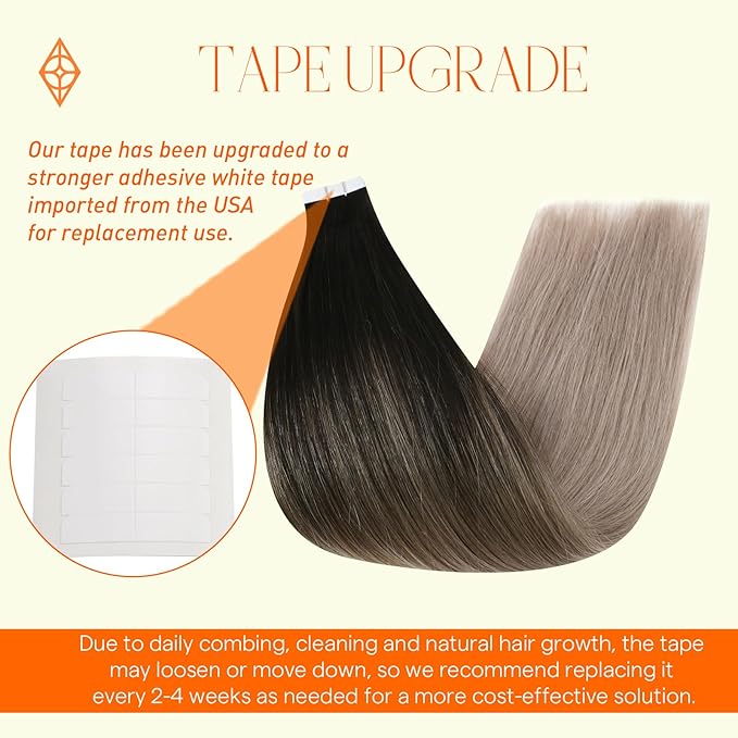 Full Shine Tape in Hair Extensions Human Hair Balayage Remy Human Hair Extensions Natural Black 1B Ombre Ash Blonde 18 Double Sided Tape in Extensions Adhesive Seamless Skin Weft 16Inch 50G 20Pcs