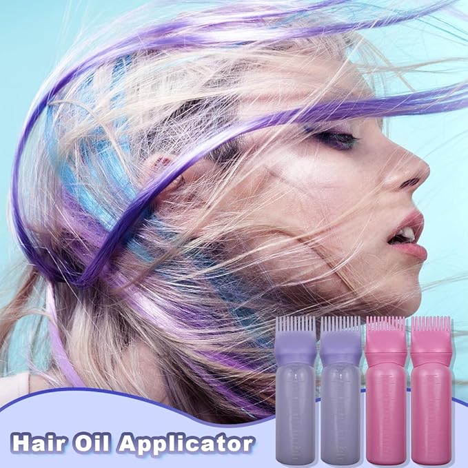 4 Pack Root Comb Applicator Bottle, Hair Oil Comb Applicator for Hair Dye, Shampoos, Salons (Purple+Pink)