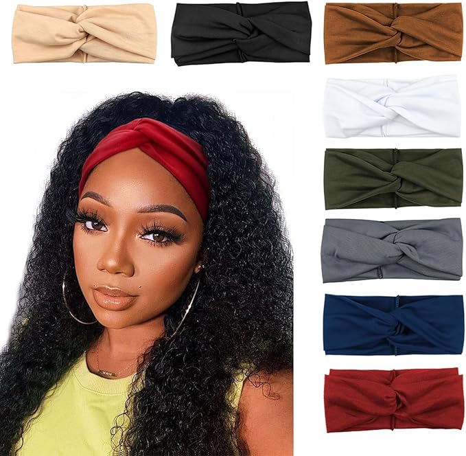 DRESHOW 8 Pack Headbands for Women Yoga Knotted Headbands Elastic Criss Cross Hair Accessories Sports Head Wrap Non Slip