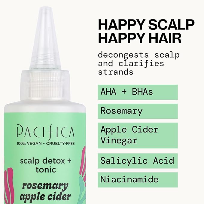 Pacifica Scalp Detox Set – Rosemary Apple Cider Vinegar Scalp Exfoliating Tonic with Scalp Massager Brush, Deep Cleansing & Clarifying Treatment for Buildup, Dry Flaky Scalp, Vegan