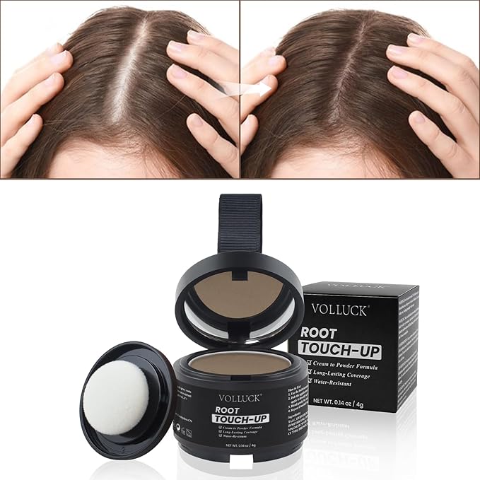 VOLLUCK Hairline Powder Instantly, Root Touch up Powder Hair Color Upgraded, Grey Root Cover up Conceals Hair Loss, Hairline Shadow for Women & Men for Thinning Hair Natural, Sweatproof (Med Blonde)