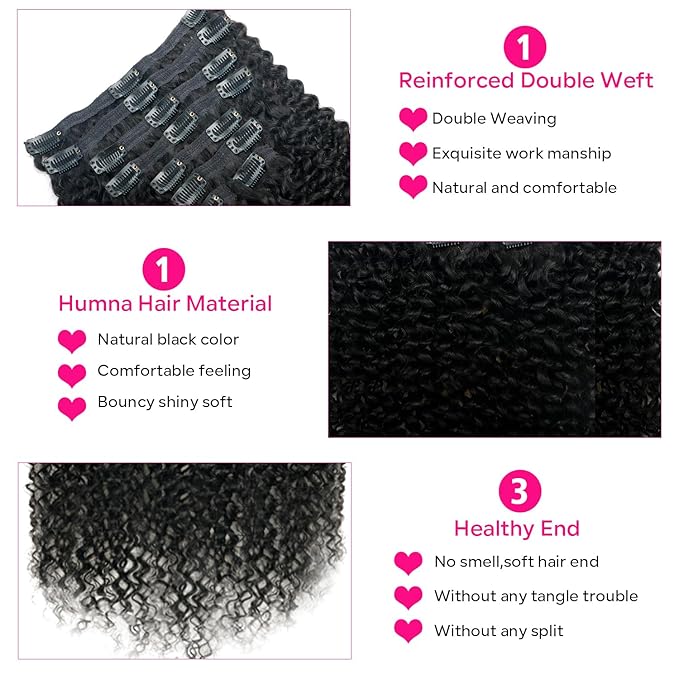 Curly Clip in Hair Extensions for Black Women Brazilian Virgin Human Hair Clip in Extensions 8Pcs Kinky Curly Clip ins Human Hair with 18Clips Double Lace Weft 120g 22inch Natural Black