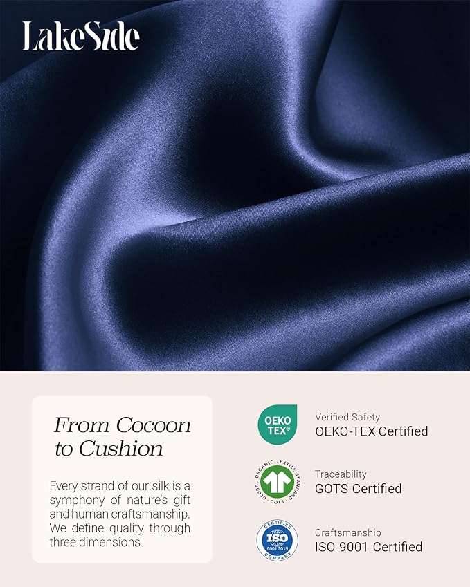 Oriental Lakeside® 100% Pure 22 Momme Mulberry Silk Pillowcase with Hidden Zipper - Nighttime Skincare & Hair Care Hydrating Pillow Cover