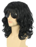 karlery California 70s 80s Rocker Wig Men Women Long Curly Black Halloween Costume Wig