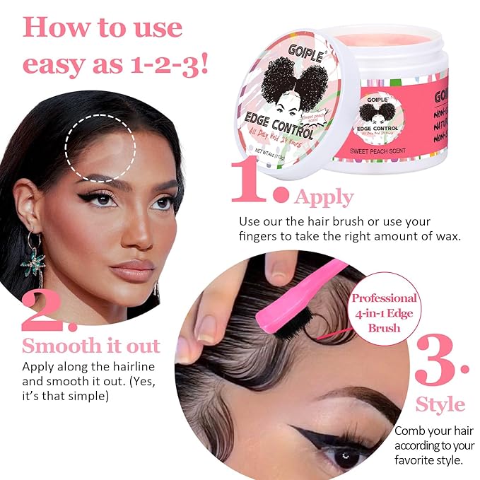 Edge Control Wax for Women - Strong Hold Non-greasy Smoother, Mini Control Brush for Back Hair, No Flaking Water-based Stay Gel, Slick Back Wax for All Hair Types (8pcs)
